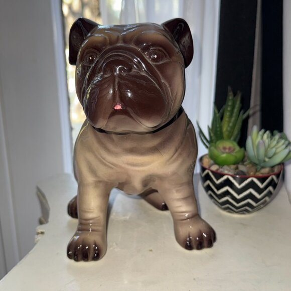 Milo Ceramic VTG Pug English Bulldog Sitting Statue Figurine Tongue Sticking Out - Picture 2 of 14